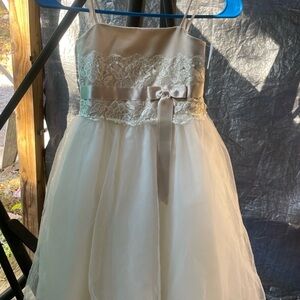 David's Bridal Ivory Lace Bodice Tulle Dress with Satin Bow